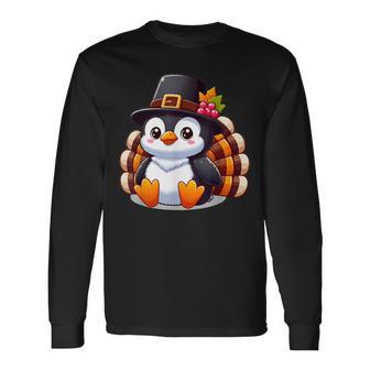 Thanksgiving Penguin Collection Thanksgiving Penguin -Adult Black Small Short Sleeve Long Sleeve T-Shirt - Thegiftio UK