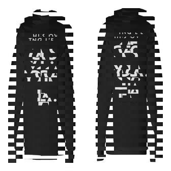 Things I Love Cats Yoga Tea Fun Cat ヨガtシャツ 長袖Tシャツ - Kawaiitshirt