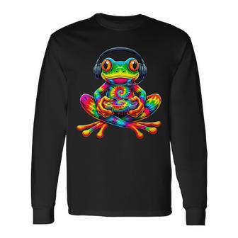 Tie-Dye Frog Gamer Peace Sign Hippie Video Gaming Long Sleeve T-Shirt - Thegiftio UK