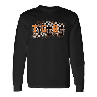 Tigers School Spirit Tiger Pride Orange Tigers Checkered Long Sleeve T-Shirt - Thegiftio UK