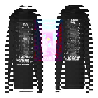 Tokyo City Pop Japan Vaporwave Cyber Glitch Art Cityspace Tank Top Long Sleeve T-Shirt | Mazezy