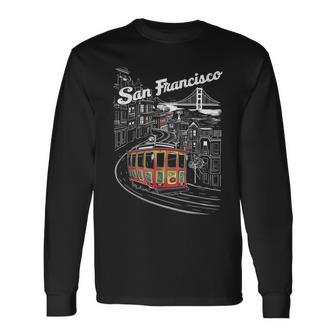 Historic San Francisco Cable Car Vintage Sf Illustration Long Sleeve T-Shirt - Thegiftio UK