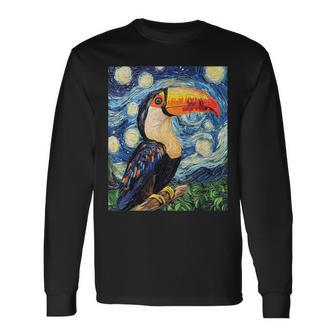 Toucan Tucan Bird Graphic Van Gogh Style Starry Night Long Sleeve T-Shirt - Thegiftio UK