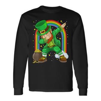 Trèfle Irlandais Pour Enfants -Aint Patrick Dabbing Leprechaun T-shirt à manches longues - Cadeauxyz