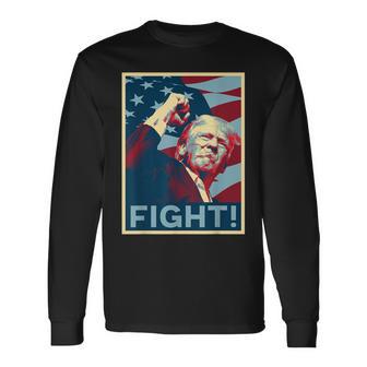 Trump Fight Fist Pump Us Flag Vintage Style Poster 2024 Long Sleeve T-Shirt | Mazezy