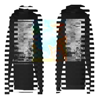 Ufo付き猫セルフィー 長袖Tシャツ - Kawaiitshirt