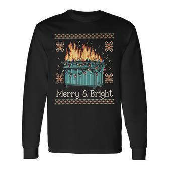 Ugly Christmas Sweater Dumpster Fire Merry And Bright Long Sleeve T-Shirt - Thegiftio UK