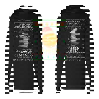 Ugly Solar System Christmas -Planet Jupiter Santa Hat Lights Long Sleeve T-Shirt | Mazezy