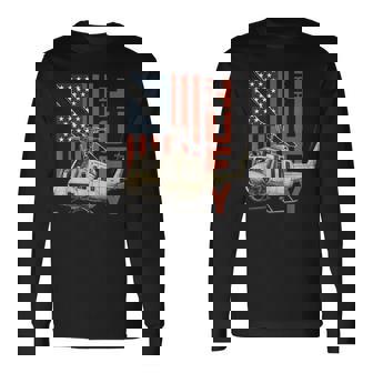 Uh-1 Huey Military Helicopter Aviation American Flag Long Sleeve T-Shirt | Seseable UK