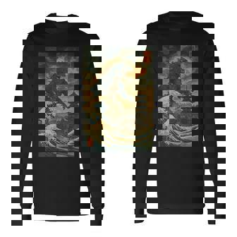 Ukiyo-E Kaiju Gran Ola Arte Monstruo Japonésintage Camiseta de manga larga - Regaloses