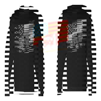 US American Flag Semi Truck Driver 18 Wheeler Trucker Long Sleeve T-Shirt | Mazezy