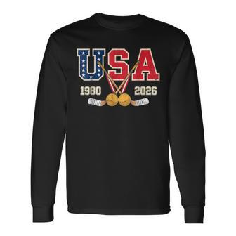 Usa Hockey 1980 2026 Patriotic Vintage Graphic Long Sleeve T-Shirt | Mazezy