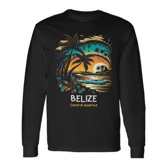 Vacation Souvenir Palm Tree Belize Long Sleeve T-Shirt | Mazezy