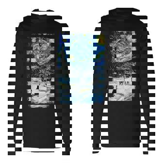 Van Gogh Starry Night Winter Christmas Reindeer Cat Long Sleeve T-Shirt - Seseable