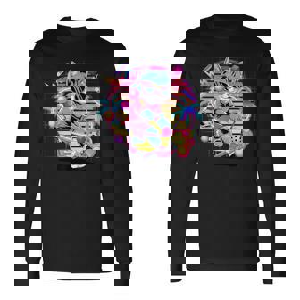 Vaporwave 猫 ピックルボール プレーヤー 80年代 レトロ 美学 長袖Tシャツ - Kawaiitshirt