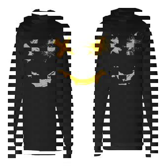 Varsity-Gold Grunge Smile University-Gold Color Graphic Long Sleeve T-Shirt - Thegiftio