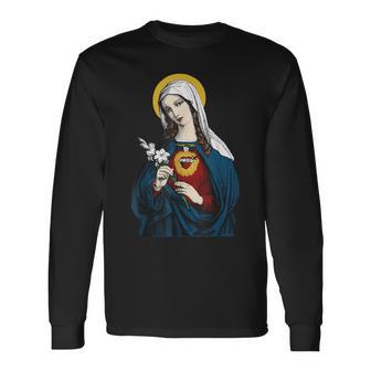 Vierge Marie Avecon Cœur Immaculéaint Catholique T-shirt à manches longues - Cadeauxyz