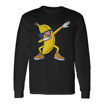 Vintage Banana Graphic American Flag Dabbing Banana Lover Long Sleeve T-Shirt - Thegiftio UK