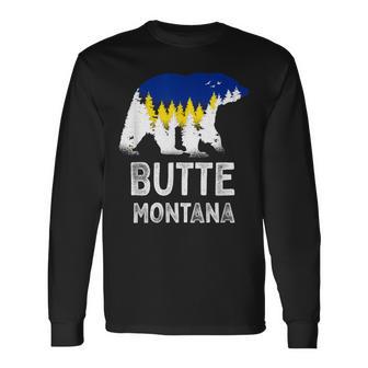 Vintage Butte Montana Grizzly Bear MT Vacation Long Sleeve T-Shirt | Mazezy