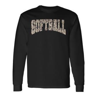 Vintage Camo Game Day Softball Season Camouflage Team Sports Long Sleeve T-Shirt - Monsterry
