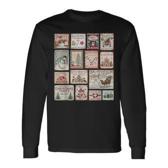 Vintage Christmas Stamps Holiday Party Festive Winter Long Sleeve T-Shirt - Thegiftio UK