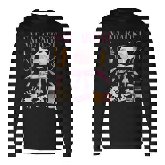 Vintage Coquette Bow Aesthetic Nail Tech Nail Technician Long Sleeve T-Shirt - Thegiftio