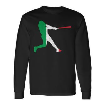 Vintage Italy Flag In Baseball Player Silhouette Long Sleeve T-Shirt - Thegiftio UK