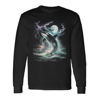 Vintage Orca Midnight 90S Graphic Retro Whale Ocean Wildlife Long Sleeve T-Shirt - Thegiftio UK