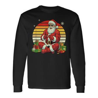 Vintage Retro Santa Sunglasses Playing Game Gamer Christmas Long Sleeve T-Shirt - Thegiftio UK