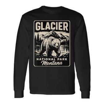 Vintage Style Glacier National Park Montana Grizzly Bear Long Sleeve T-Shirt | Mazezy