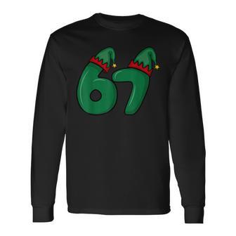 Viral 67 Christmas Elf Hat 6 7 Trend Meme Six Seven Elves Long Sleeve T-Shirt - Thegiftio UK