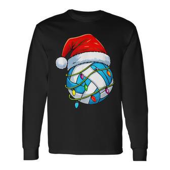 Volleyball Christmas Lights Santa Hat Sports Lover Game Day Long Sleeve T-Shirt | Seseable FR