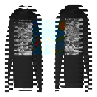 Winter Snowman Van Gogh Starry Night Christmas Long Sleeve T-Shirt - Seseable