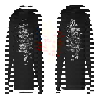 Wolf Outfit Patriotic Wolves 4Th Of July Usa American Flag Long Sleeve T-Shirt - Thegiftio
