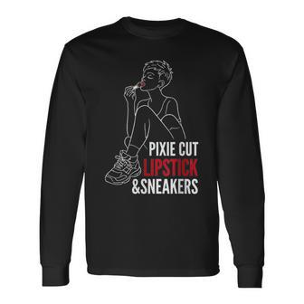 Women's Pixie Cut Lipstick And Sneakers Quote Daughter Long Sleeve T-Shirt - Thegiftio UK