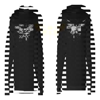 Y2k Grunge Skull Wings Gothic Emo Punk Aesthetic Long Sleeve T-Shirt | Mazezy