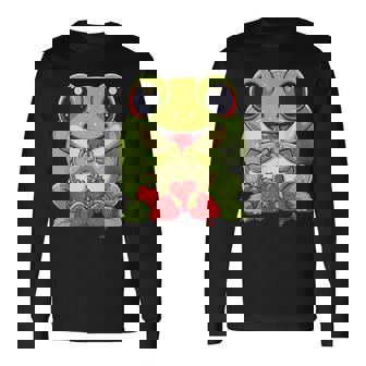 いちごカエル 図面 アートワーク いちご 動物 アート 長袖Tシャツ - Kawaiitshirt