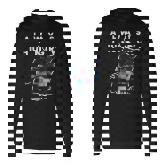 いつも空腹の猫 – 面白い食べ物好きデザイン 長袖Tシャツ - Kawaiitshirt