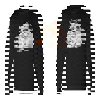 おさるのラグドール 猫と金魚 長袖Tシャツ - Kawaiitshirt