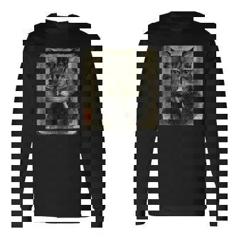 おもしろい 悲しい猫 喫煙 タバコ ミーム 恋人 墨絵 日本語 長袖Tシャツ - Kawaiitshirt