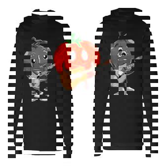 おもしろギタリスト トマト 演奏 ギター ミュージシャン トマト ギター 長袖Tシャツ - Kawaiitshirt