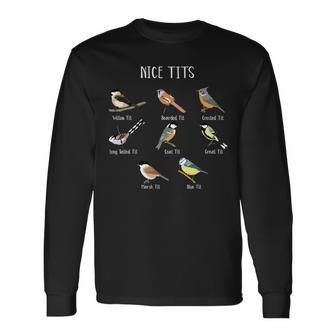 おもしろバードウォッチング ユーモア おっぱいコレクション ニースシジュウカラ 鳥 長袖tシャツ 長袖Tシャツ - Kawaiitshirt