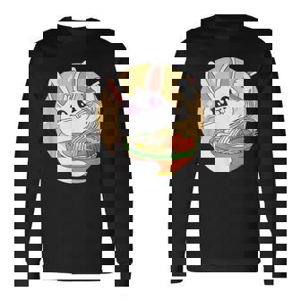 かわいい ウサギ 食べる ラーメン 漫画 カワイイ 食べ物 好き 長袖Tシャツ - Kawaiitshirt