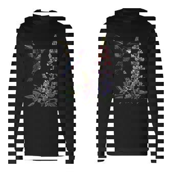 かわいいハチドリ バードウォッチング ルピナスフラワーガール 植物 ママ 長袖tシャツ 長袖Tシャツ - Kawaiitshirt