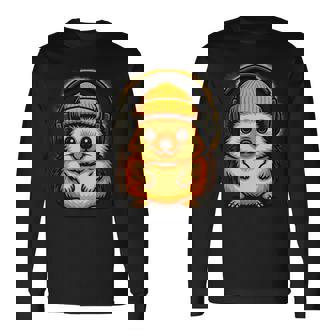 かわいいハリネズミ、ビーニーとヘッドフォン、居心地の良い音楽愛好家。 長袖tシャツ 長袖Tシャツ - Kawaiitshirt