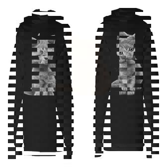 かわいいブリティッシュショートヘア 猫好きの子猫 長袖Tシャツ - Kawaiitshirt