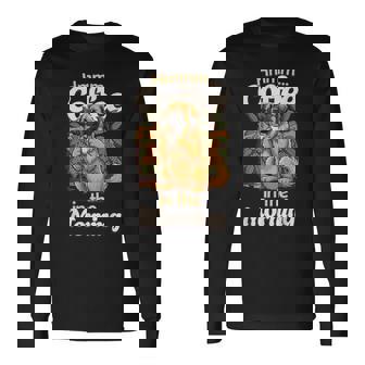 かわいいレオンベルガー犬と朝のコーヒー。 長袖Tシャツ - Kawaiitshirt