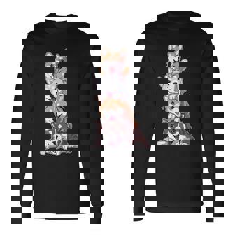 かわいい秋田犬が重ねて重ねられています 長袖Tシャツ - Kawaiitshirt