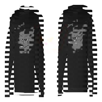 ねこシャー黒猫ver 長袖Tシャツ - Kawaiitshirt