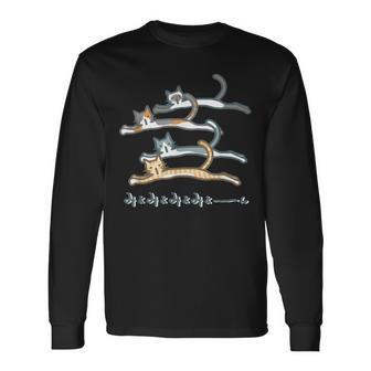 みょみょみょみょーん 猫 ネコ 茶トラ ハチワレ 三毛 シャム シュール おもしろ 可愛い メンズ レディース キッズ 長袖Tシャツ - Kawaiitshirt
